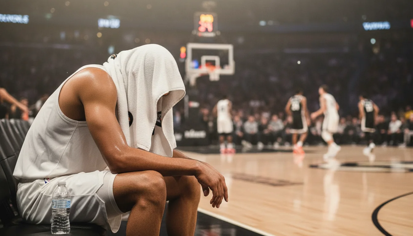 Vermoeide NBA-speler op de bank tijdens een back-to-back wedstrijd