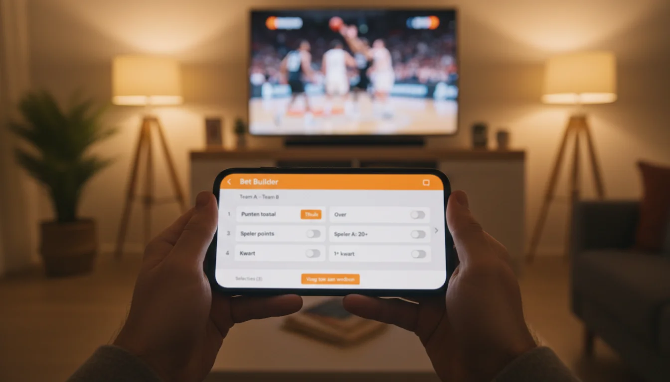 Smartphone met NBA betbuilder-interface om weddenschappen samen te stellen