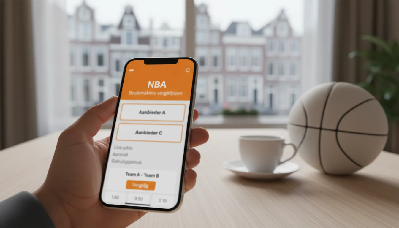Smartphone met NBA-weddenschap-app naast een basketbal in Nederland