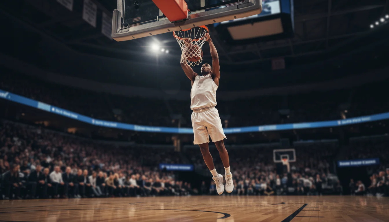 Basketbalspeler maakt een dunk tijdens een NBA-wedstrijd