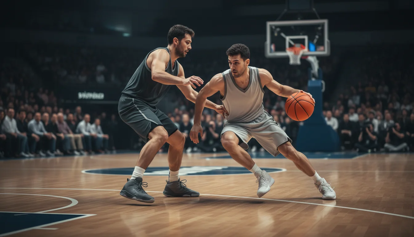 Live NBA-basketbalwedstrijd met spelers op het hardhouten veld