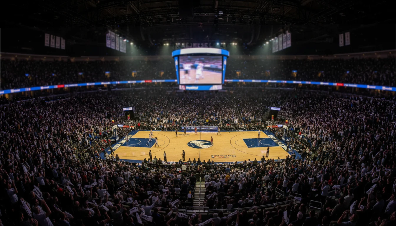 Uitverkocht NBA-stadion tijdens een play-off wedstrijd met intense sfeer