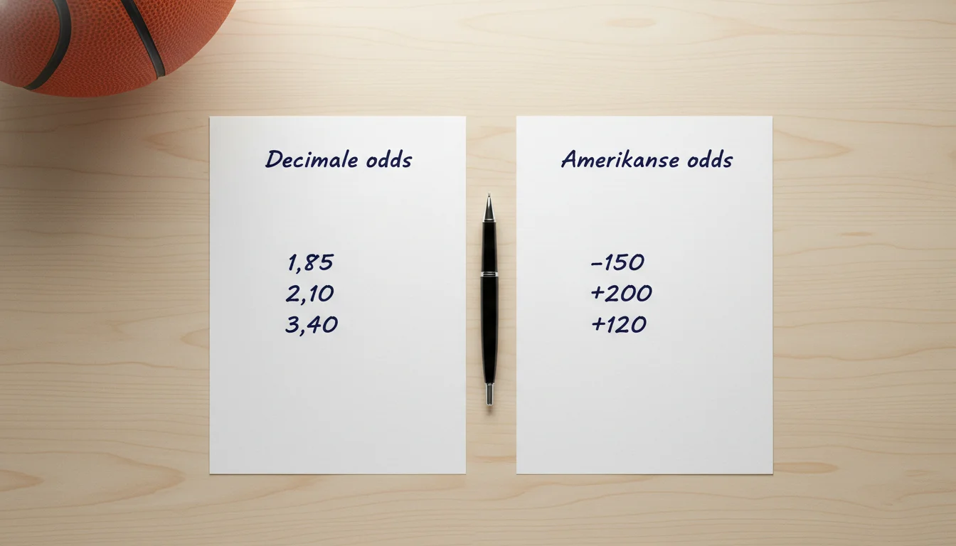 Vergelijking van decimale en Amerikaanse NBA-quoteringen op papier
