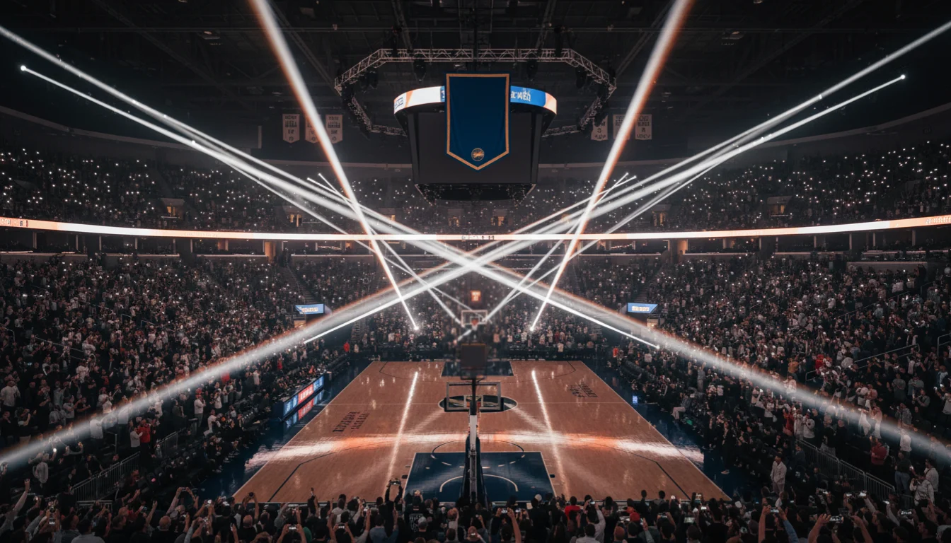 NBA-arena bij de seizoensopening 2025-2026 met feestelijke sfeer