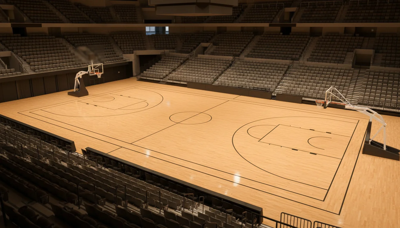 NBA-speelveld met twee teams in actie tijdens het reguliere seizoen