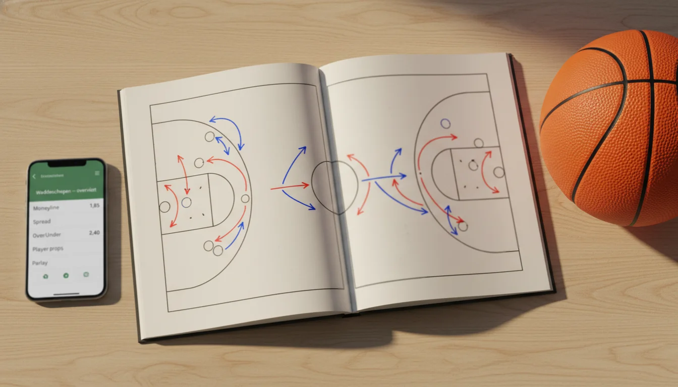 Overzicht van NBA-weddenschappen met basketbal en scorebord